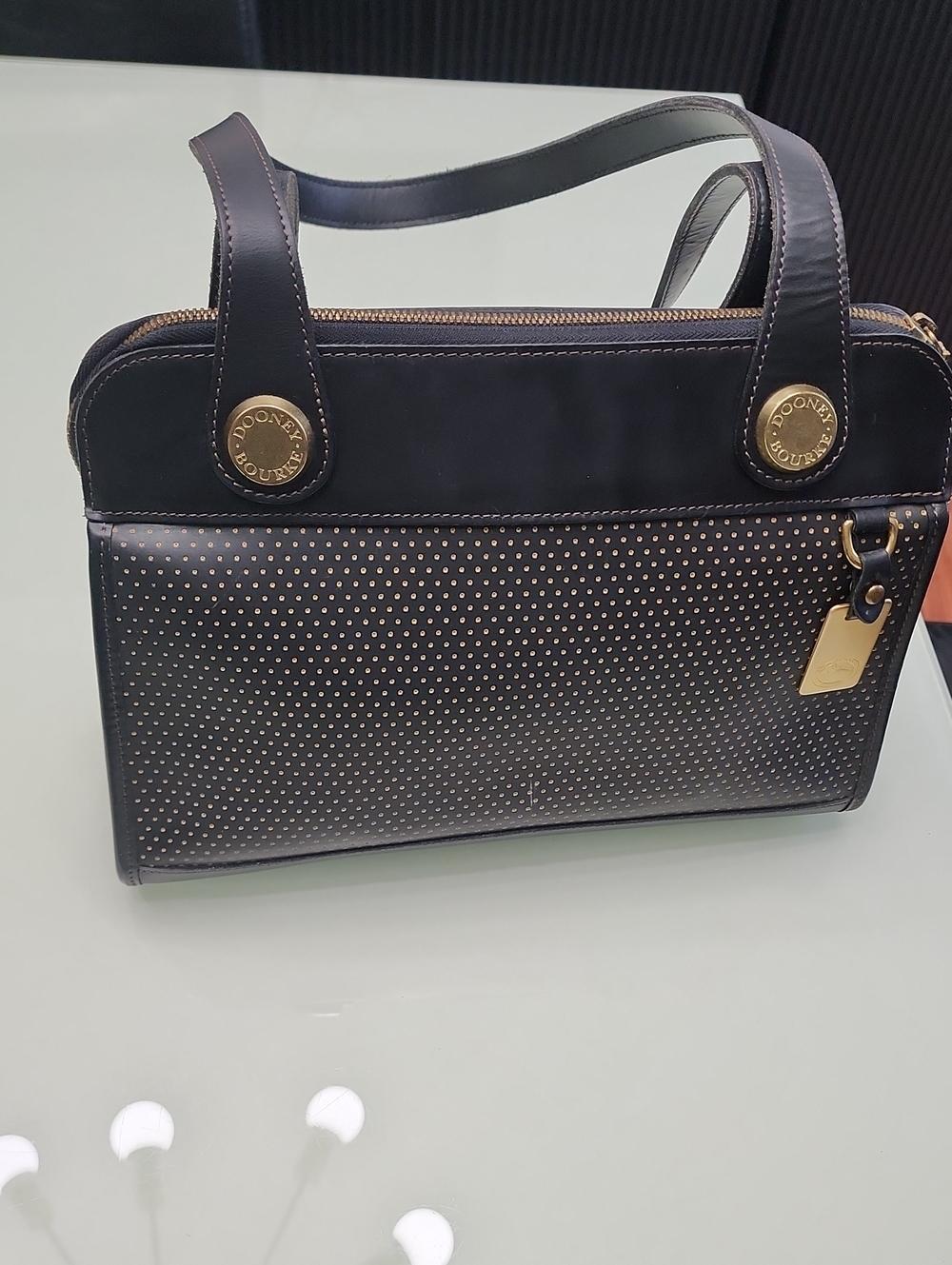 Dooney & Bourke Black Satchel with Gold Stud Accents